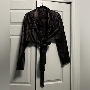 Black Faux Leather Cropped Jacket
